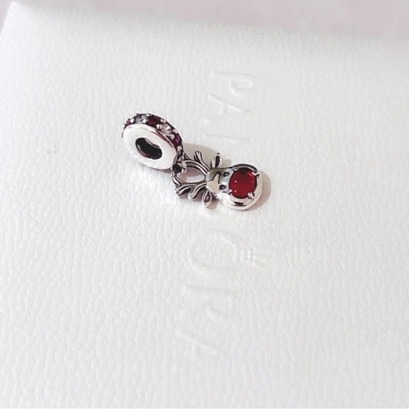 PANDORA Christmas Red Nose Reindeer Murano Dangle Charm w/box - Picture 6 of 7